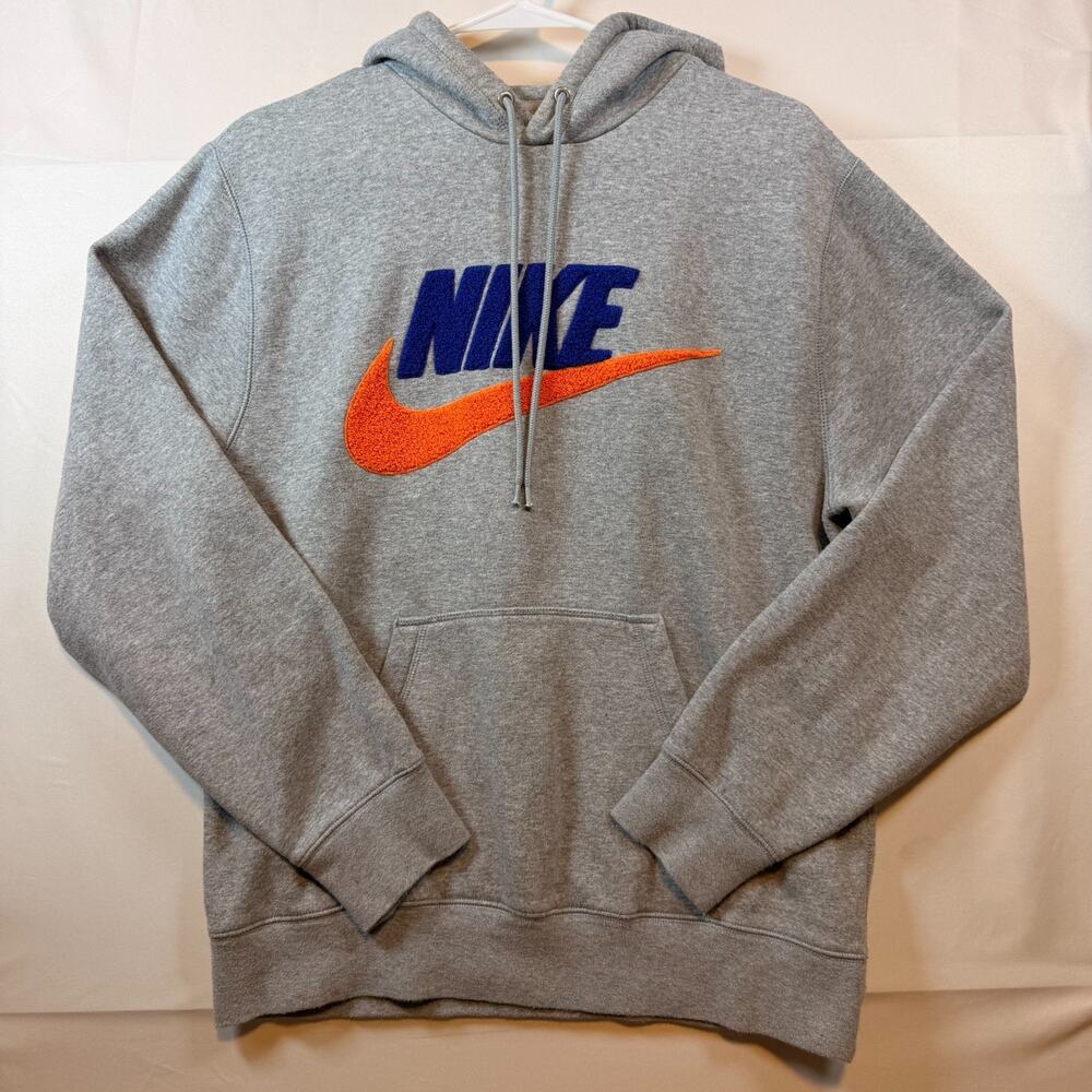 Nike Club Chenille Futura Pullover Hoodie Grey Fleece Mens Size Small
